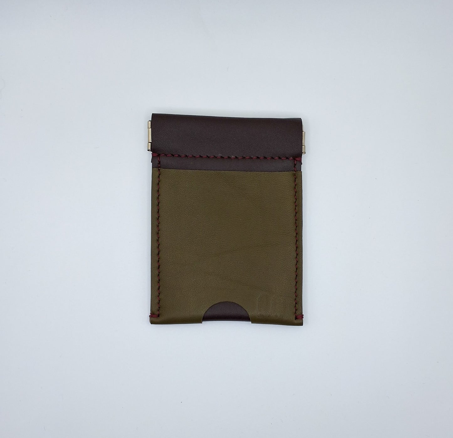 Porte monnaie clic-clac en cuir bordeau et vert kaki