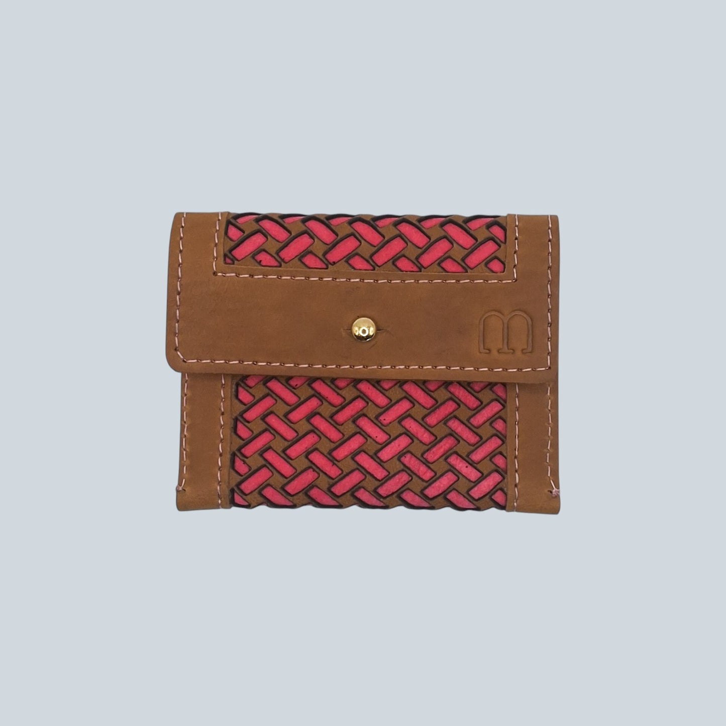 Portes cartes motif tressage marron et rose plié vue de l'avant.