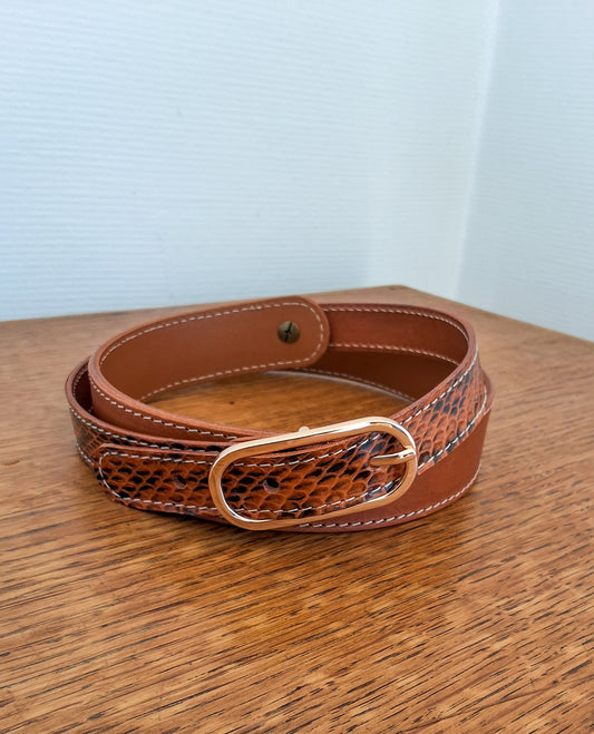 Ceinture ”Marie” bi-matière marron