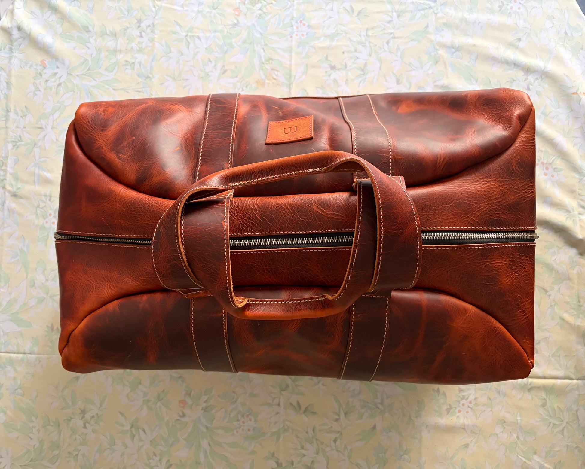 sac de voyage en cuir wax  vu du dessus marron vu du dessus