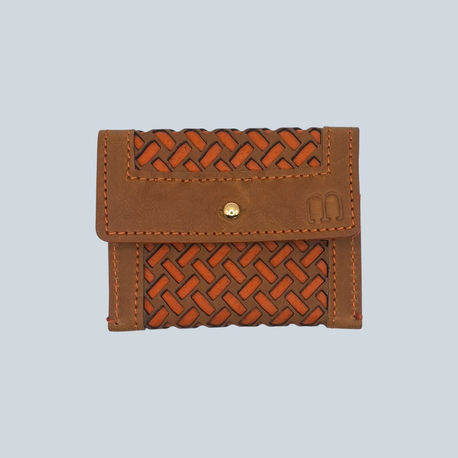 Portes cartes motif tressage marron et orange plié vue de l'avant.